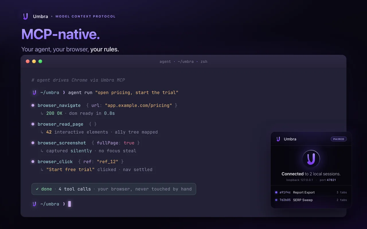 MCP tool calls driving the browser